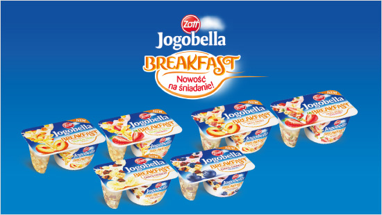 W projekcie poznamy aż sześć wariantów jogurtu Jogobella Breakfast - Choco Crunchy (jagoda, banan),Tropical Musli (brzoskwinia, truskawka), Nuts Musli (brzoskwinia, truskawka).