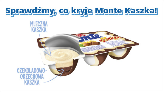 Monte Kaszka to kaszka manna w dwóch warstwach - czekoladowo-orzechowej i mlecznej. Mmm, pycha!