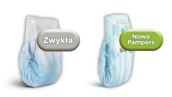 Chłonne kanaliki w nowej Pampers Active Baby-Dry sprawiają, że wilgoć rozprowadzana jest równomiernie i nawet pełna pieluszka jest nie tylko sucha, ale też cieńsza dla większej wygody malucha!