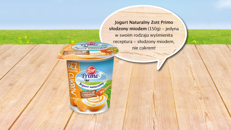 W ramach projektu możesz zakupić jogurt naturalny Zott Primo słodzony miodem.