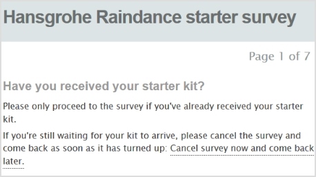 Starter Survey for Hansgrohe Raindance